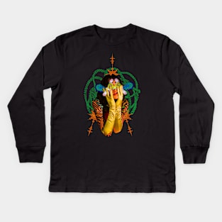 A fun psychedelic woman with fish mask Kids Long Sleeve T-Shirt